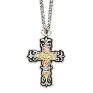 Black Hills Sterling Silver 12K Gold Accents Antiqued Cross 18"  Necklace